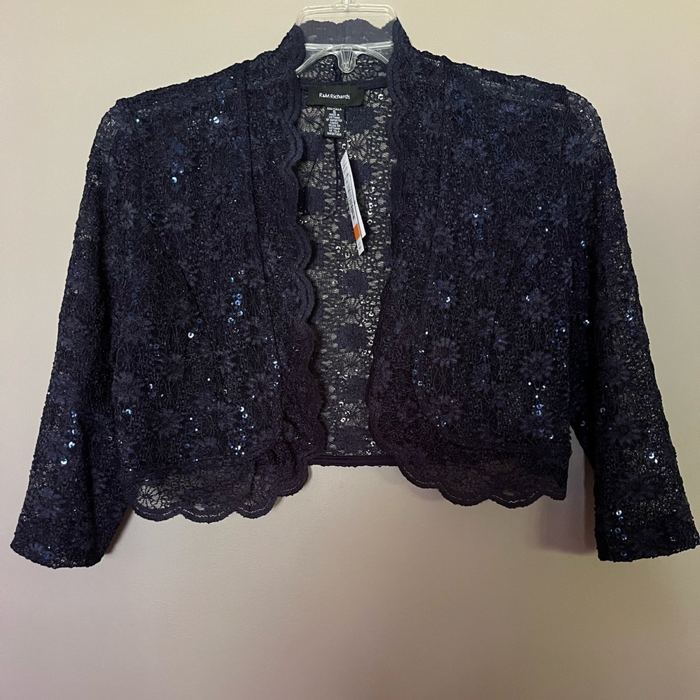 R&M Richards Navy Sequin Lace Wrap